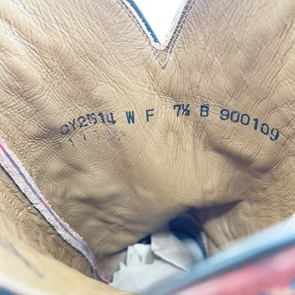 Lucchese Red Suede Hand Tooled Filigree Wingtip Square Toe Western Boot size 7.5 - Picture 12 of 12